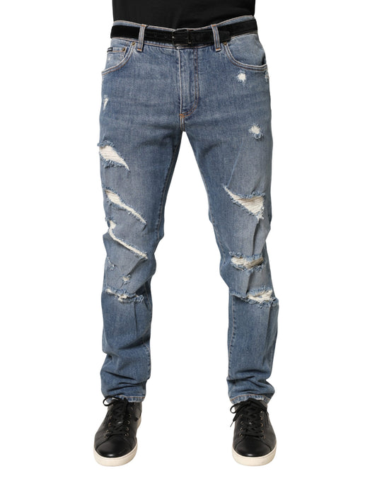 Jeans by Dolce & Gabbana for men in stretch denim cotton blue & signature presents a refined pantology silhouette, artfully defined by a refined pantology skinny & slim, long, and a sophisticated .