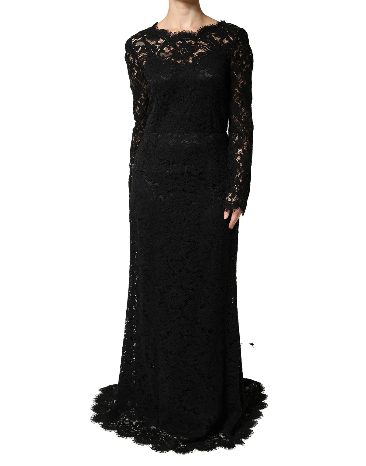 Dolce & Gabbana Women's Mermaid Long-Sleeve Cotton Silk Viscose & Lace Maxi Long Dress - Black