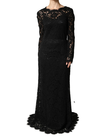 Dolce & Gabbana Women's Mermaid Long-Sleeve Cotton Silk Viscose & Lace Maxi Long Dress - Black