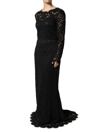 Dolce & Gabbana Women's Mermaid Long-Sleeve Cotton Silk Viscose & Lace Maxi Long Dress - Black