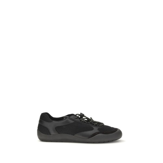 Athletic Sneakers by Prada for men in bos taurus calf leather & polyester black & patterned showcases a architectural silhouette, artfully capturing the essence of the Men's Athletic Bos Taurus Calf Leather & Polyester Sneakers with its signature architectural athletic style construction.