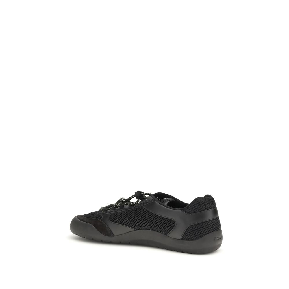 Athletic Sneakers by Prada for men in bos taurus calf leather & polyester black & patterned features an exquisite silhouette, showcasing the premium athletic style of the Men's Athletic Bos Taurus Calf Leather & Polyester Sneakers with an exquisite finish.
