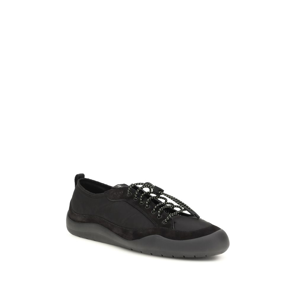 Athletic Sneakers by Prada for men in polyamide leather black & patterned showcases a architectural silhouette, artfully capturing the essence of the Men's Athletic Polyamide Leather Sneakers with its signature architectural athletic style construction.