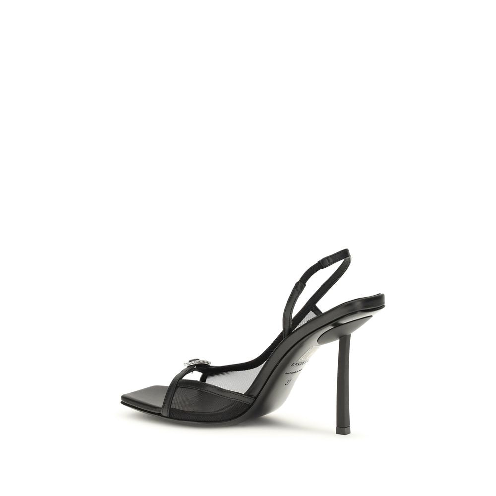 Stiletto Sandals by LE SILLA for women in bos taurus calf leather black showcases a sculptural silhouette as Vittoria Women's Bos Taurus Calf Leather Stiletto Sandals, defined by a sculptural stiletto and sculptural square toe style for a sculptural look.