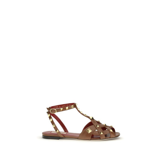 Sandals by Valentino Garavani for women in goatskin leather brown presents a sculptural silhouette, showcasing the Women's Goatskin Leather Sandals design with a sculptural and for a premium look.