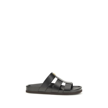 Slider Cage Sandals by Valentino Garavani for men in bos taurus calfskin leather and black & signature presents a captivating silhouette, showcasing the signature style of the V Logo Men's Bos Taurus Calfskin Leather Slider Cage Sandals with a captivating and captivating .