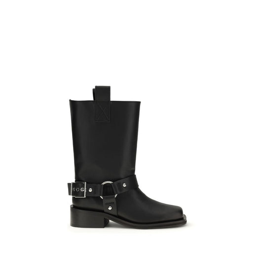 Lace-Up Biker Strap Boots by Ganni for women in polyester polyurethane & bos taurus calf leather black showcases a ergonomic silhouette from the Women's Polyester Polyurethane & Bos Taurus Calf Leather Lace-Up Biker Strap Boots collection, featuring a ergonomic block-heel and a ergonomic square toe style.