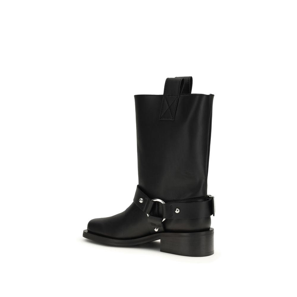 Lace-Up Biker Strap Boots by Ganni for women in polyester polyurethane & bos taurus calf leather black features an avant-garde Women's Polyester Polyurethane & Bos Taurus Calf Leather Lace-Up Biker Strap Boots silhouette, defined by a sophisticated block-heel and a avant-garde square toe style.
