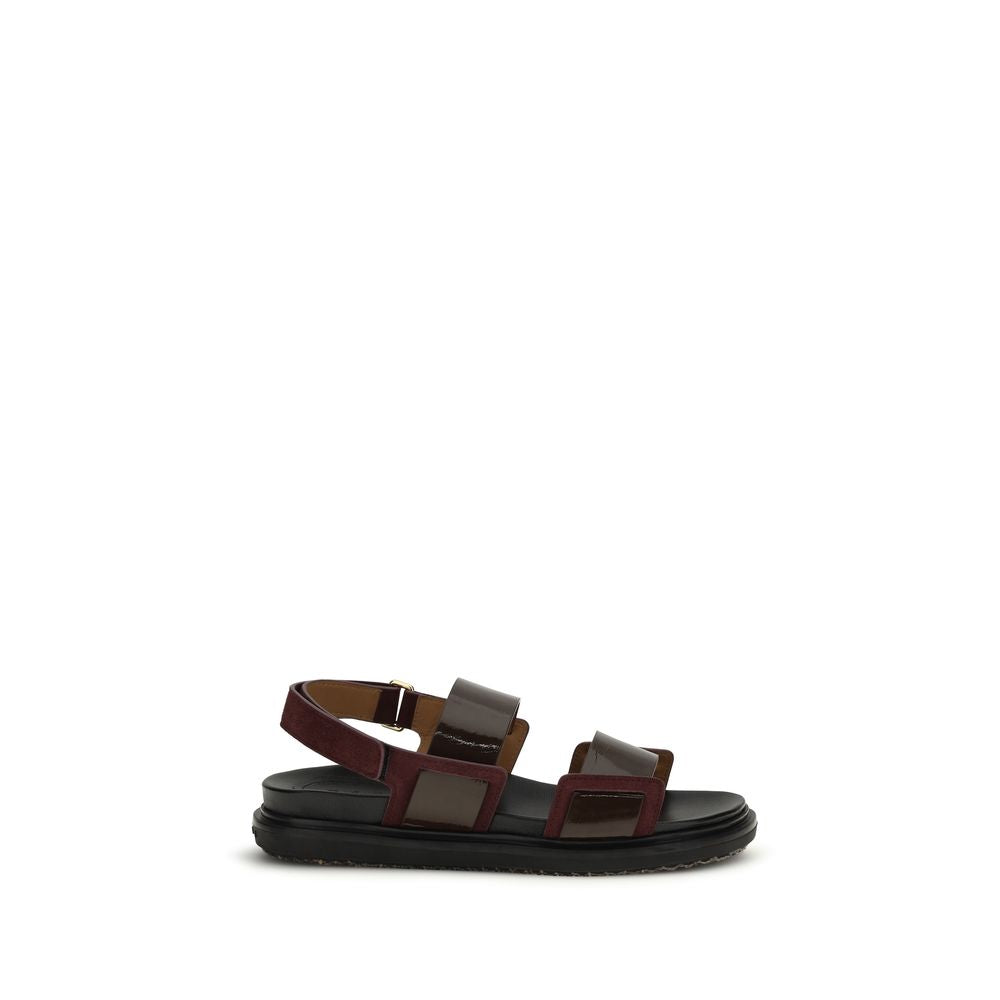 Marni Marni Women's Bos Taurus Calf Patent & Suede Leather Sandals - Black