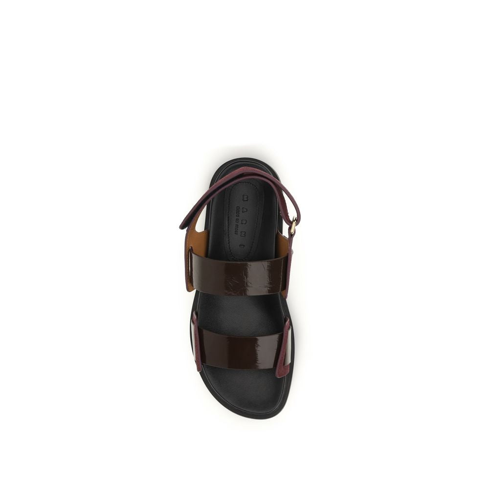 Marni Marni Women's Bos Taurus Calf Patent & Suede Leather Sandals - Black