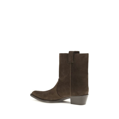 Khaite Women's Bos Taurus Calf Suede Leather Ankle Cowboy Boots - Brown