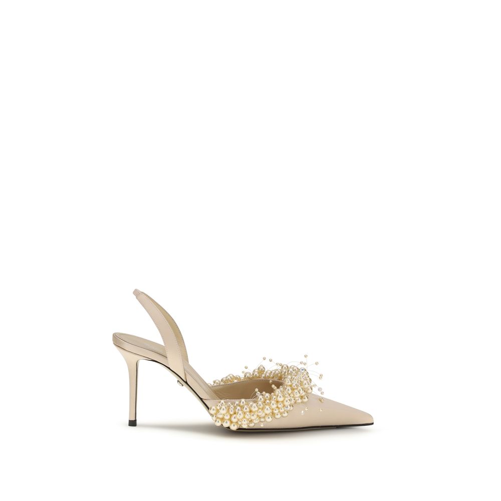 This High-Heel Slingback Pumps Heels by MACH & MACH for women in leather silk satin & crystal beige presents a effortlessly chic silhouette from the Women's Leather Silk Satin & Crystal High-Heel Slingback Pumps Heels collection, featuring a effortlessly chic high-heel and effortlessly chic pointed toe style.