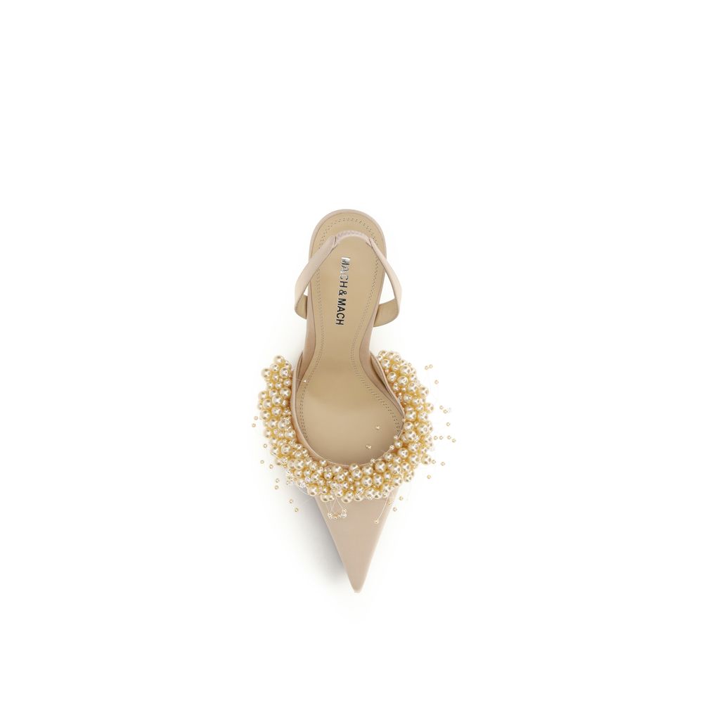 High-Heel Slingback Pumps Heels by MACH & MACH for women in leather silk satin & crystal beige features a effortless chic silhouette, showcasing the Women's Leather Silk Satin & Crystal High-Heel Slingback Pumps Heels design with a effortless chic high-heel and pointed toe style for a effortless chic finish.