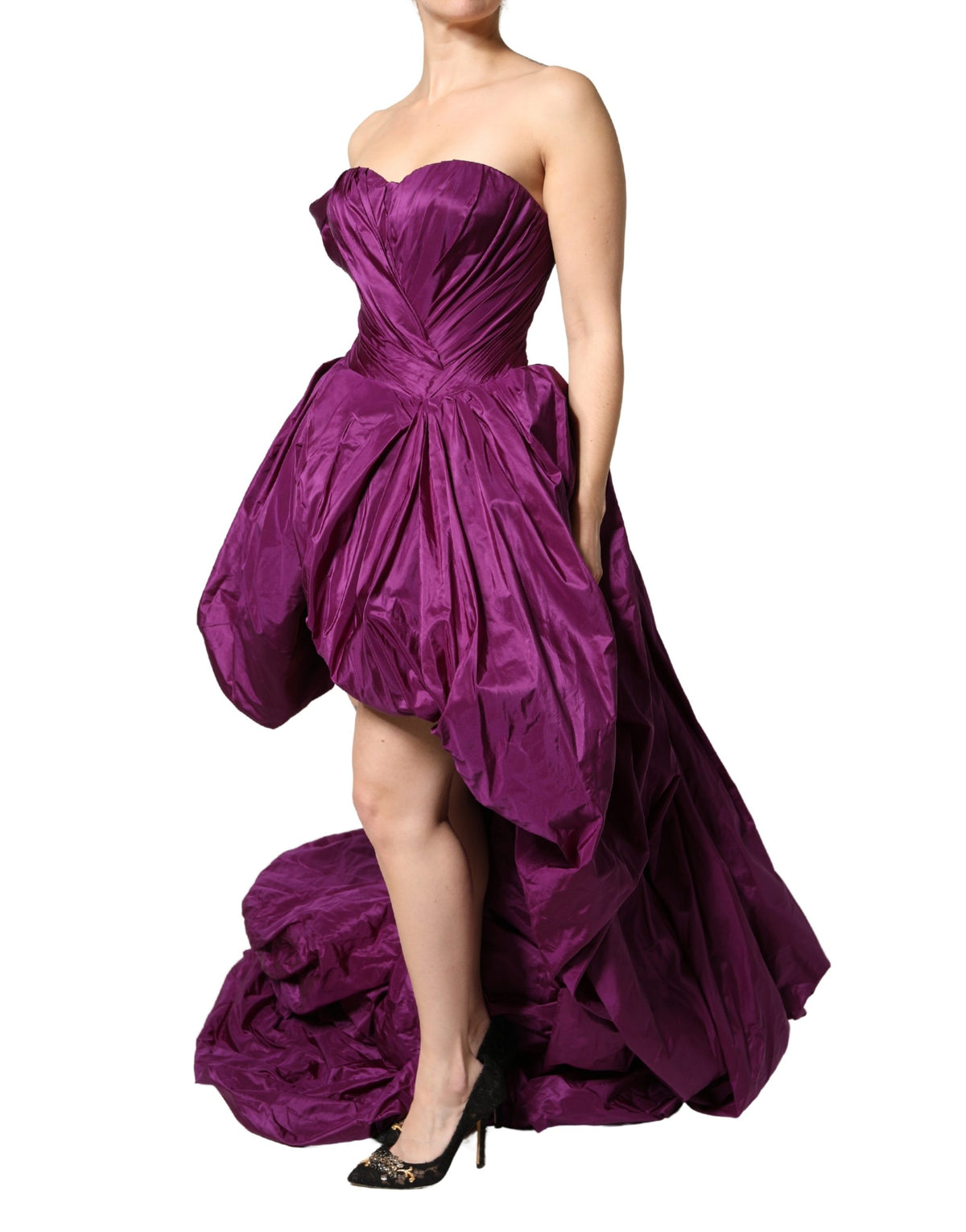 Dolce & Gabbana Women's A Line Gown One Shoulder Asymmetric Cocktail Sleeveless; Strapless Nylon Polyester Satin & Silk Dress - Purple Red