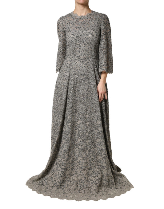 Dolce & Gabbana Women's Mermaid Cocktail Long-Sleeve Nylon Polyester Cotton & Silk Maxi Long Dress - Gray Patterned