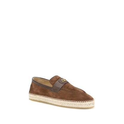 Valentino Garavani V Logo Men's Raffia & Bos Taurus Suede Calf Leather Espadrille Espadrilles Loafer Shoes - Brown Signature