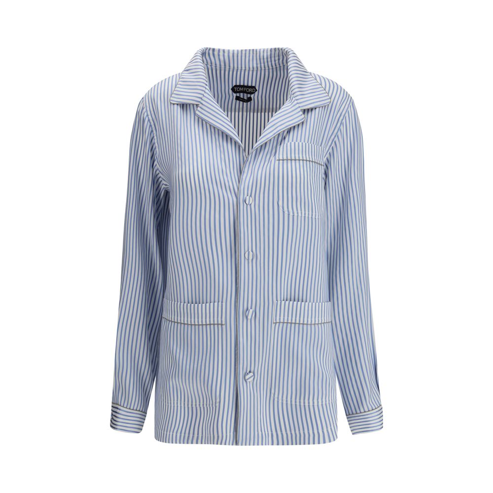 Pajamas by Tom Ford for women in silk multicolor, signature & striped features an fluid silhouette, showcasing the fluid design of this Women's Silk Pajamas for a sophisticated look.