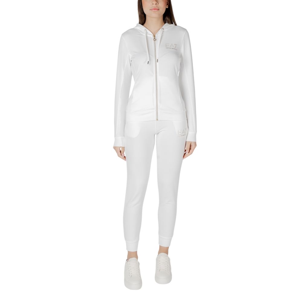 Hooded Track Jacket by EA7 Emporio Armani for women in stretch viscose polyester cream features a versatile silhouette, showcasing a versatile hooded neckline and detailed with performance-driven .