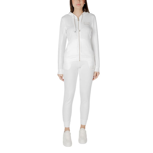 Hooded Track Jacket by EA7 Emporio Armani for women in stretch viscose polyester cream features a versatile silhouette, showcasing a versatile hooded neckline and detailed with performance-driven .