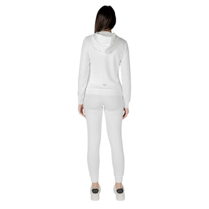 Hooded Track Jacket by EA7 Emporio Armani for women in stretch viscose polyester cream presents a kinetic silhouette, showcasing with a refined and hooded neckline for a kinetic look.