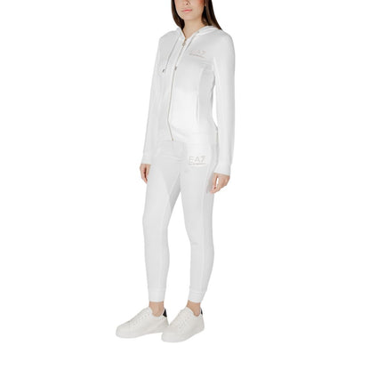 This Hooded Track Jacket by EA7 Emporio Armani for women in stretch viscose polyester cream presents a contemporary silhouette, showcasing with and a contemporary hooded neckline.