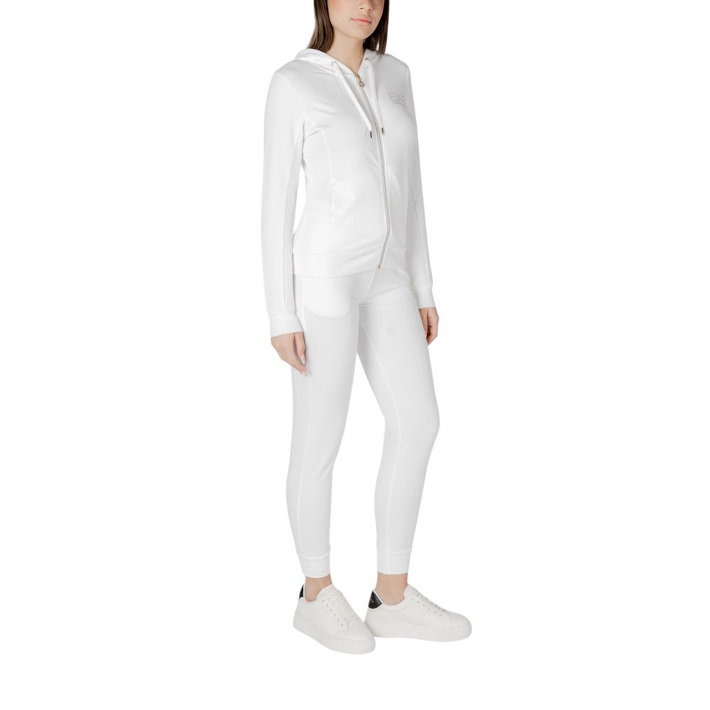 Hooded Track Jacket by EA7 Emporio Armani for women in stretch viscose polyester cream features an sporty silhouette, showcasing a sophisticated hooded neckline and detailed with performance-driven .