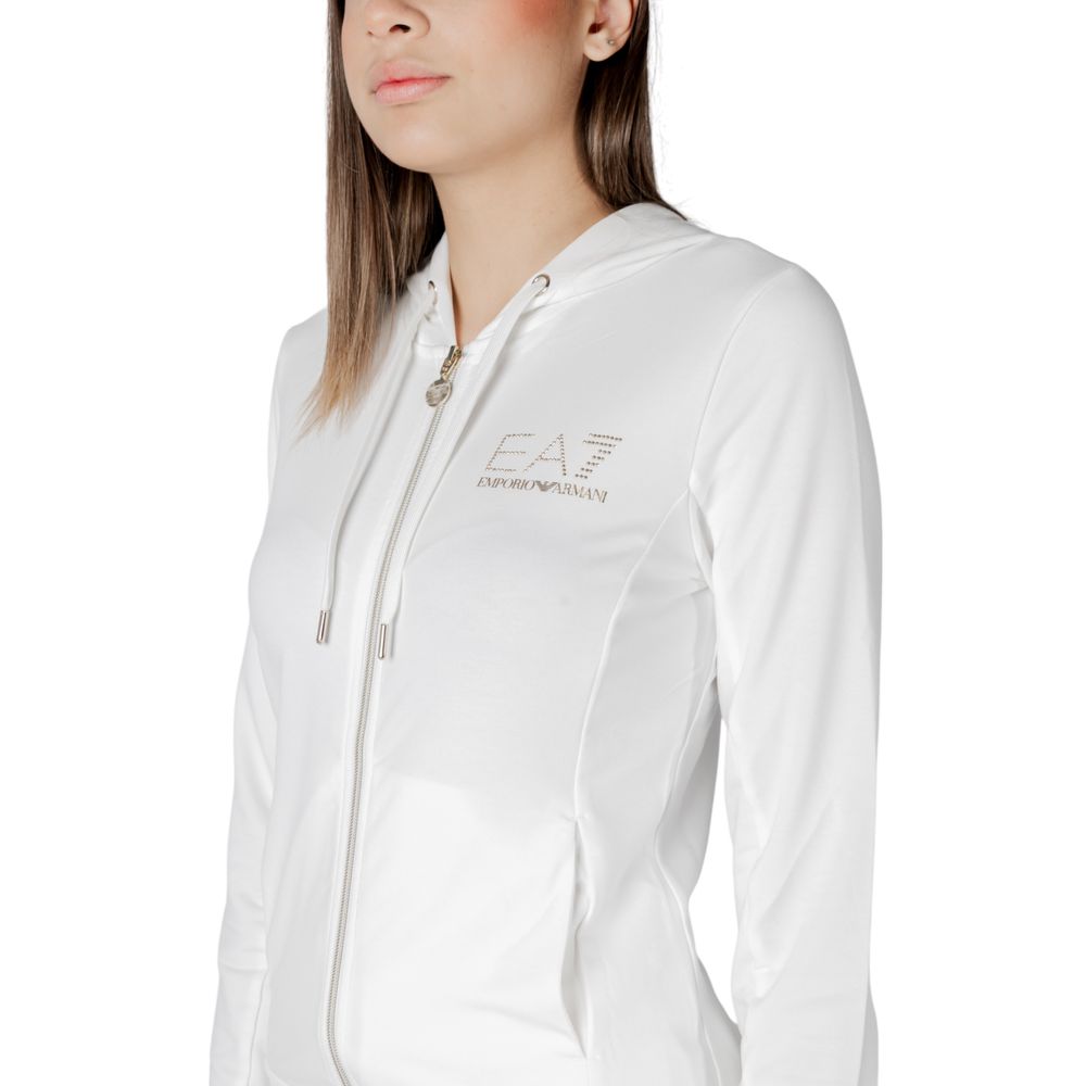 Hooded Track Jacket by EA7 Emporio Armani for women in stretch viscose polyester cream features an dynamic silhouette with a refined and , integrating functional for an dynamic look.