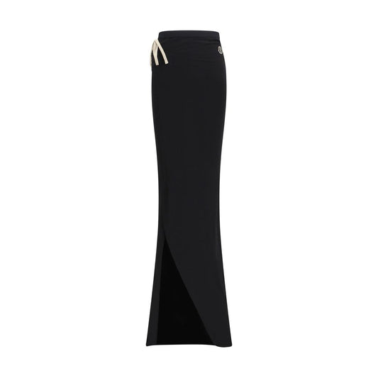Skirt by Moncler x Rick Owens for women in cotton black features an tailored silhouette, artfully capturing the essence of Women's Cotton Long Skirt in a sophisticated long.