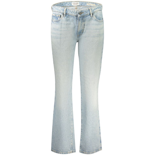 Jeans by Guess Jeans for women in stretch denim cotton azzurro presents a tailored silhouette, showcasing a tailored straight-leg and long cut with a refined mid rise for a truly tailored aesthetic.