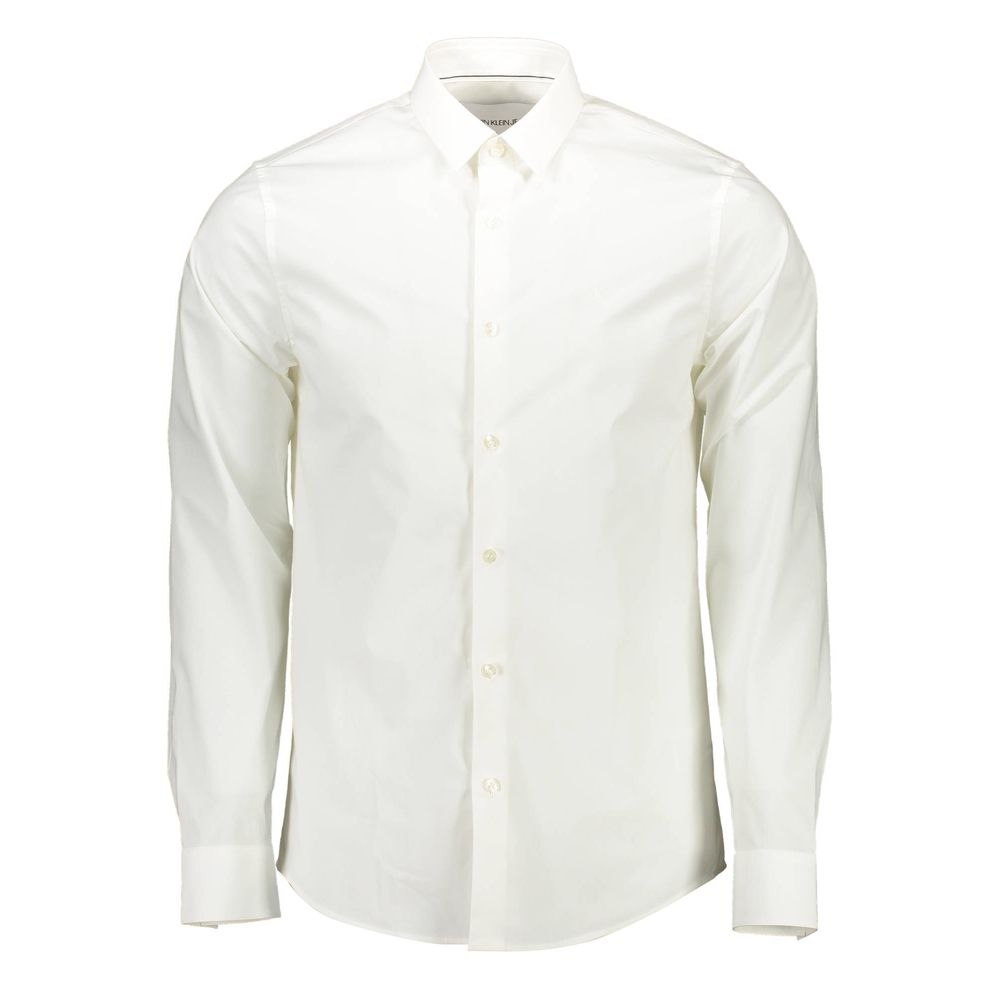 Shirt by Calvin Klein for men in stretch cotton white features an polished silhouette, showcasing a sophisticated and long-sleeve detail for a truly polished finish.