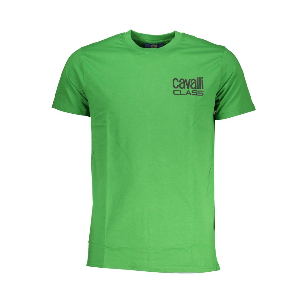 T-Shirt by Cavalli Class for men in cotton green & print showcases a dramatic silhouette, elegantly detailed with a dramatic crew neckline and for a truly dramatic finish.