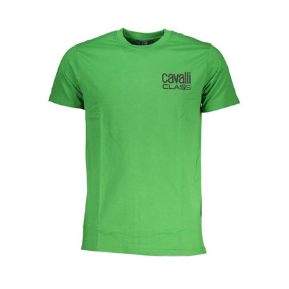 T-Shirt by Cavalli Class for men in cotton green & print showcases a dramatic silhouette, elegantly detailed with a dramatic crew neckline and for a truly dramatic finish.