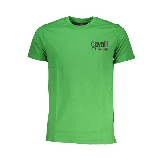 T-Shirt by Cavalli Class for men in cotton green & print showcases a dramatic silhouette, elegantly detailed with a dramatic crew neckline and for a truly dramatic finish.