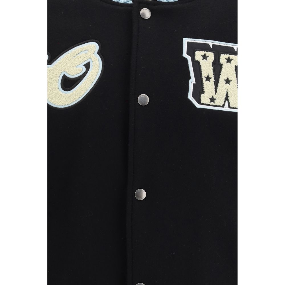 Bomber Jacket by Off-White for men in wool polyester polyamide leather black & white features an on trend silhouette, showcasing refined and a sophisticated for a truly on trend finish.