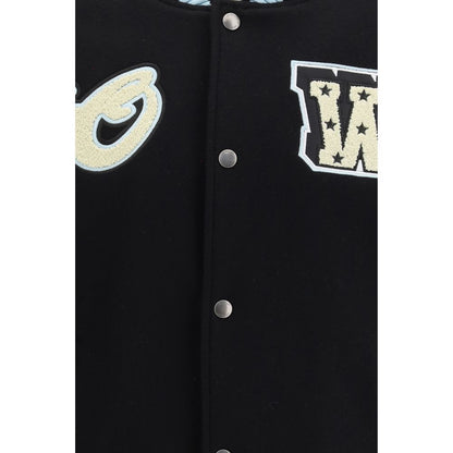Bomber Jacket by Off-White for men in wool polyester polyamide leather black & white features an on trend silhouette, showcasing refined and a sophisticated for a truly on trend finish.