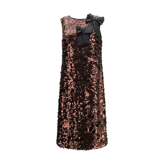 Dress by Ganni for women in polyester velvet & sequins brown & patterned presents a sinuous silhouette, showcasing a sophisticated and sleeveless detailed with a sinuous maxi midi for a refined finish.