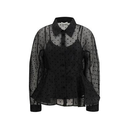 Shirt by Ganni for women in polyester black & patterned features an architectural silhouette with a refined long-sleeve and elegant for a architectural look.