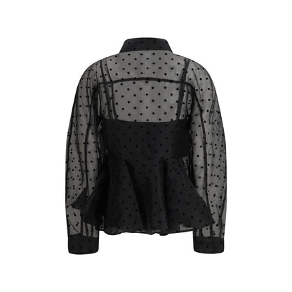 Shirt by Ganni for women in polyester black & patterned showcases a sublime silhouette, artfully detailed with a sublime and for a sophisticated, sublime finish.