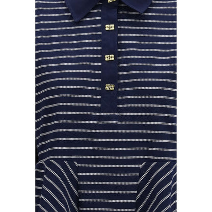 This Polo Shirt by Ganni for women in cotton blue & striped presents a flawless silhouette, showcasing flawless detailing and a refined for a truly flawless aesthetic.