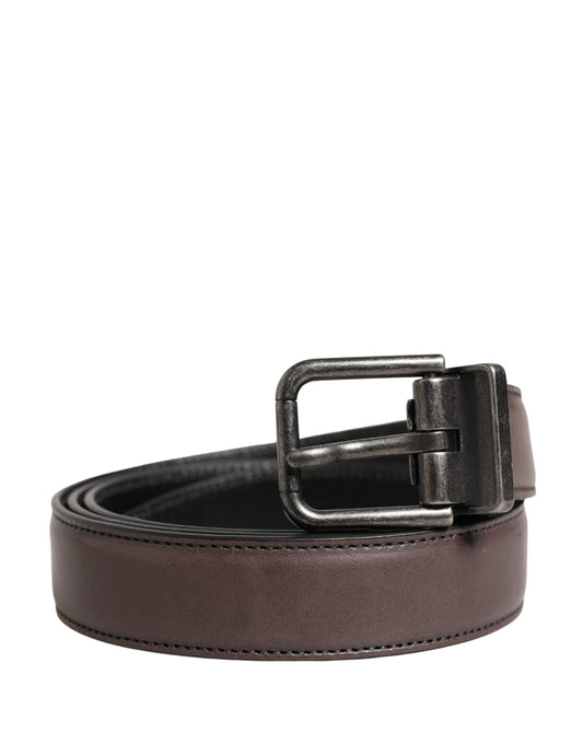 Dolce & Gabbana Calf Leather Belt - Brown Silver