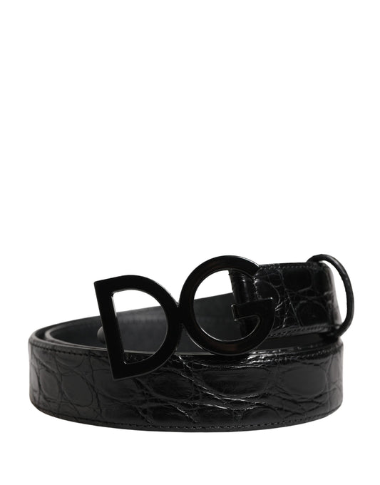 Dolce & Gabbana Caiman Calf & Exotic Leather Belt - Black