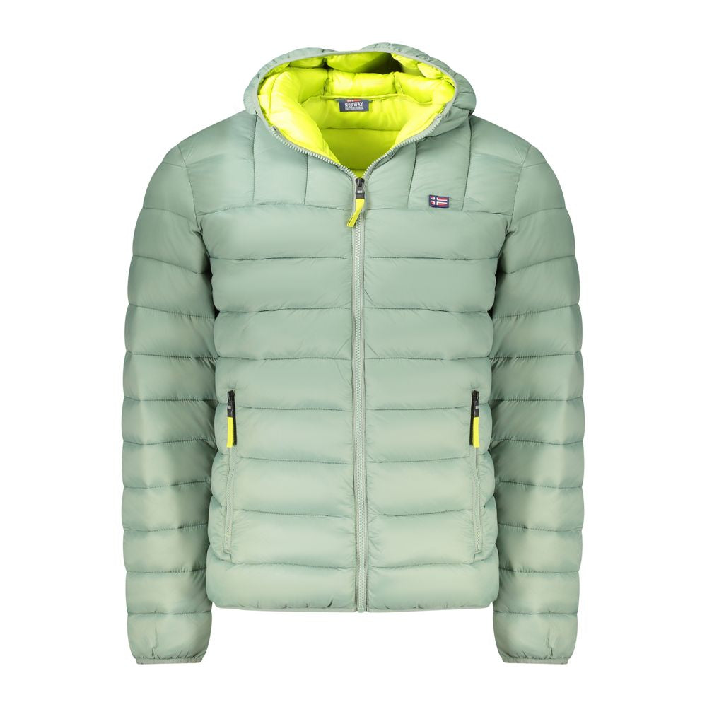 Hooded Windbreaker Jacket by Norway 1963 for men in polyamide green, yellow & signature features an enduring silhouette, showcasing technical pockets, hooded & windproof and a sophisticated hooded neckline for a truly enduring aesthetic.