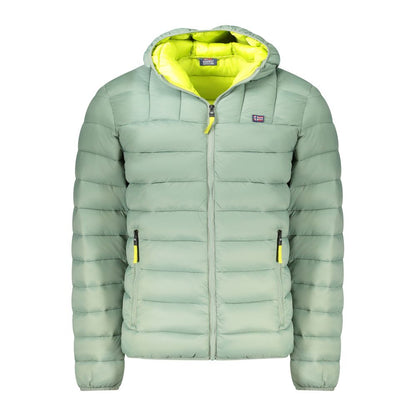 Hooded Windbreaker Jacket by Norway 1963 for men in polyamide green, yellow & signature features an enduring silhouette, showcasing technical pockets, hooded & windproof and a sophisticated hooded neckline for a truly enduring aesthetic.