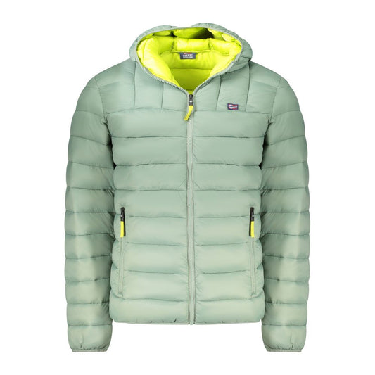 Hooded Windbreaker Jacket by Norway 1963 for men in polyamide green, yellow & signature features an enduring silhouette, showcasing technical pockets, hooded & windproof and a sophisticated hooded neckline for a truly enduring aesthetic.