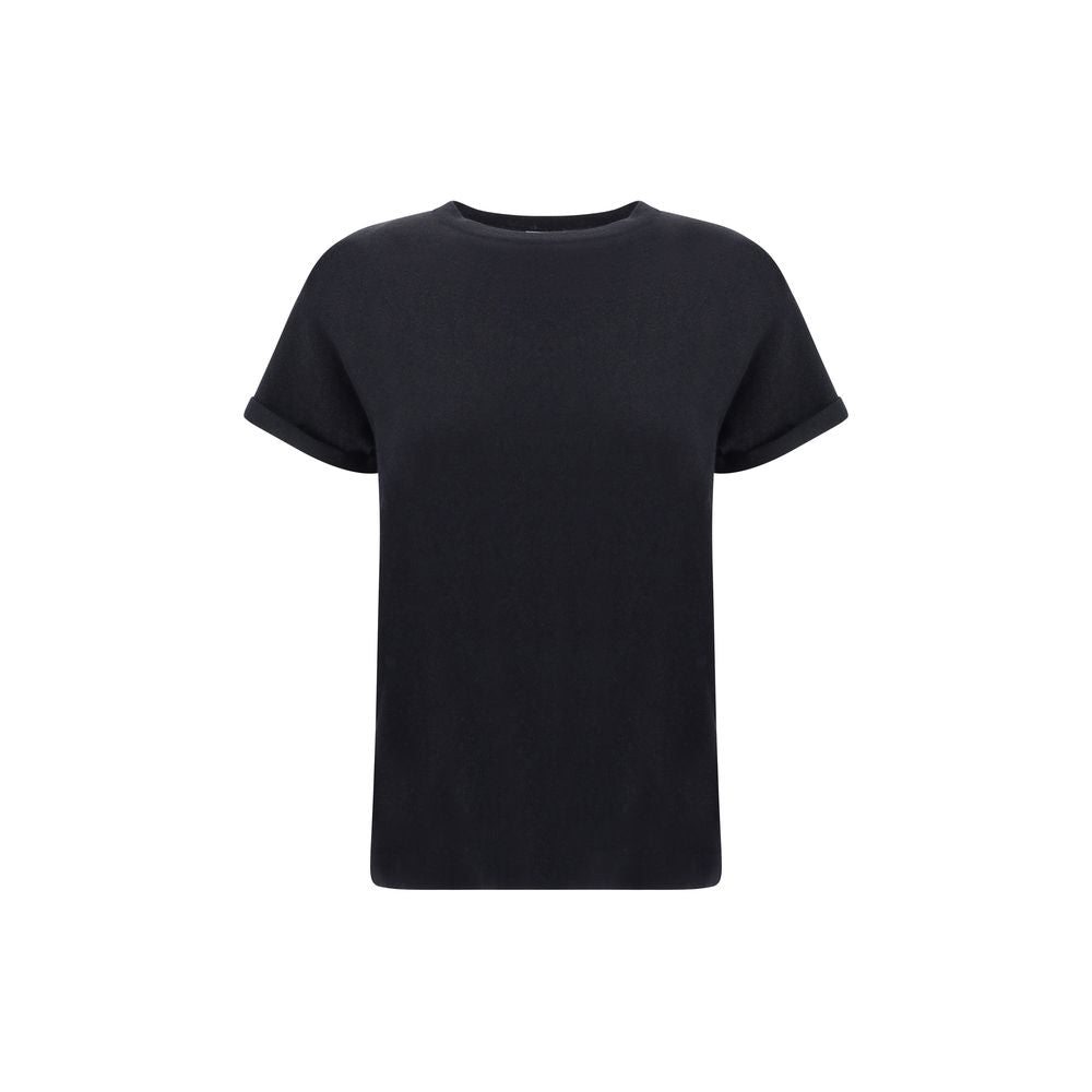 T-Shirt by Brunello Cucinelli for women in silk cashmere polyester & nylon black showcases a dramatic silhouette, elegantly detailed with a dramatic crew neckline and for a truly dramatic finish.