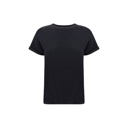 T-Shirt by Brunello Cucinelli for women in silk cashmere polyester & nylon black showcases a dramatic silhouette, elegantly detailed with a dramatic crew neckline and for a truly dramatic finish.