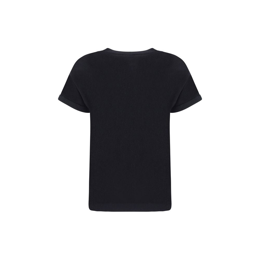 T-Shirt by Brunello Cucinelli for women in silk cashmere polyester & nylon black showcases a unassuming silhouette, artfully detailed with a refined crew neckline and unassuming for a sophisticated, contemporary look.