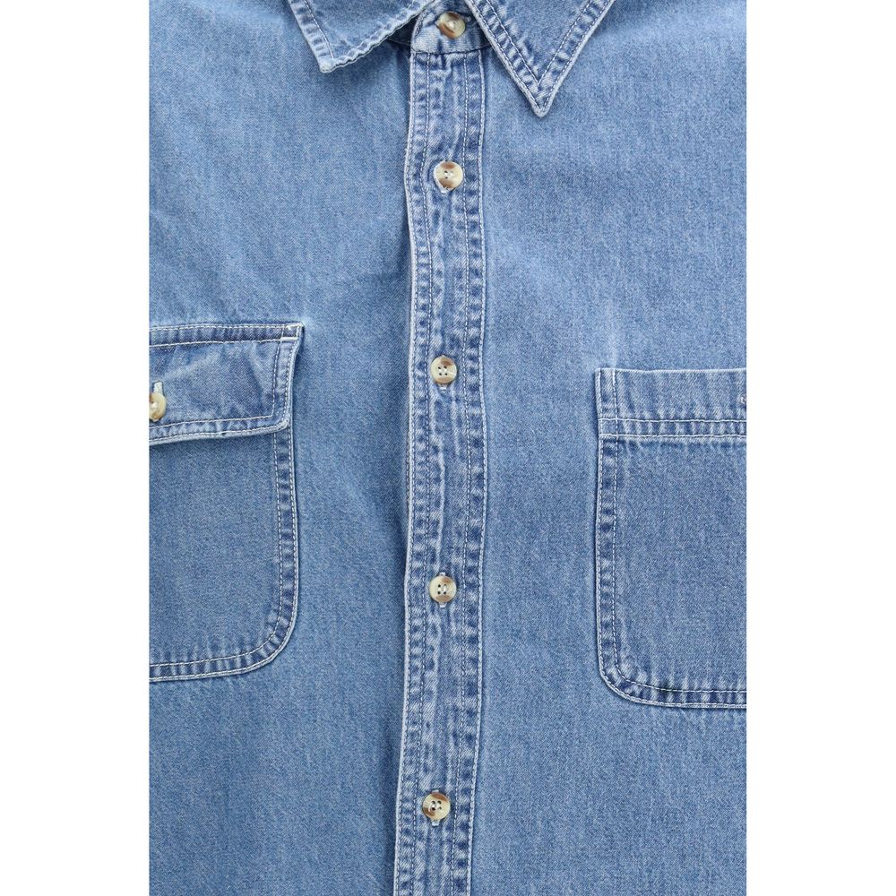 Shirt by E.L.V. DENIM for women in denim cotton blue showcases a sharp silhouette, elegantly detailed with a sharp and sharp .