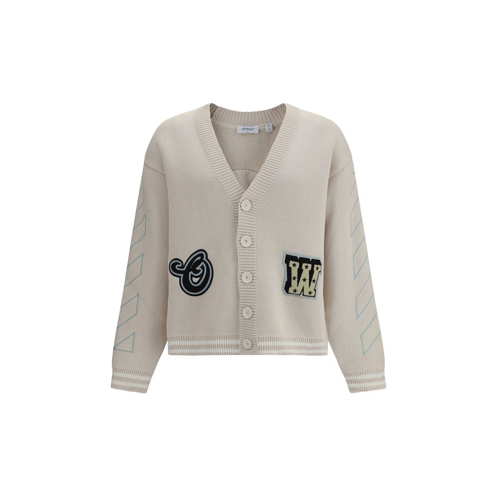Cardigan by Off-White for men in cotton beige, white & patterned features an impeccable silhouette, showcasing a sophisticated and detail for a truly impeccable finish.