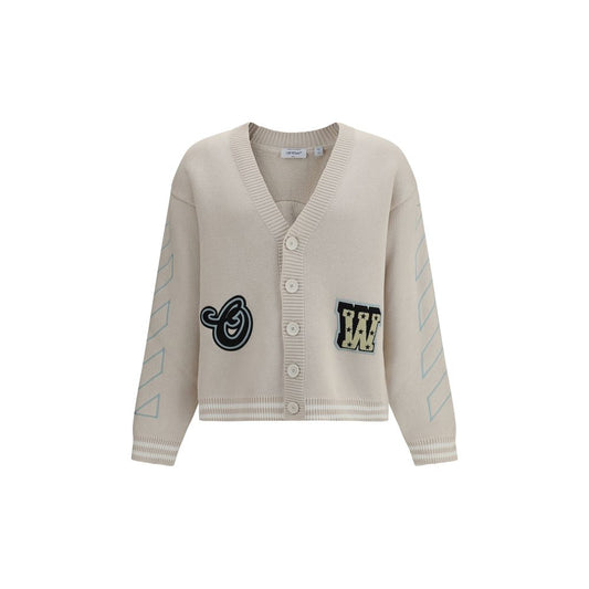 Cardigan by Off-White for men in cotton beige, white & patterned features an impeccable silhouette, showcasing a sophisticated and detail for a truly impeccable finish.